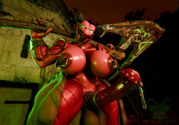 animal_genitalia animal_penis anthro axe bodily_fluids breasts equine_genitalia equine_penis genital_fluids genitals glowing glowing_eyes intersex looking_at_viewer night nipple_piercing nipple_ring nipples penis piercing precum ring_piercing xenomaker_(artist) da.nilkaz_(modeler) xenomaker_(modeler) doom_(series) id_software microsoft avarice_(ruby76) baron_of_hell 3d_(artwork) digital_media_(artwork) hi_res