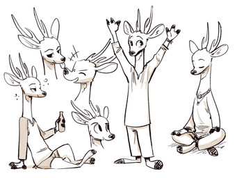 anthro antlers bag barefoot biped blep bottle cheek_tuft clothed clothing container crossed_legs drunk eyes_closed facial_tuft feet half-closed_eyes head_tuft holding_object horn jewelry laugh looking_at_viewer male multiple_poses narrowed_eyes necklace open_mouth open_smile pose raised_arm simple_background sitting smile solo substance_intoxication tongue tongue_out tuft white_background wristband fuel_(artist) micah_(fuel) deer mammal 2019 4:3 greyscale monochrome