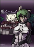 after_dark_(comic) anthro badger black_border border breasts cover cover_art cover_page digital_media_(artwork) erunroe female green_hair hair mammal mustelid musteline nanase outside solo theblackrook