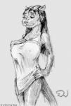 anthro female hair simple_background skinny solo tail towel wet whiskers white_background doug_winger mammal mustelid otter 1993 graphite_(artwork) monochrome sketch traditional_media_(artwork)