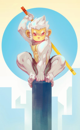 abstract_background anthro athletic athletic_anthro athletic_male male pole solo lanoodles haplorhine mammal monkey primate hi_res