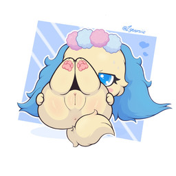 annoyed anus blue_eyes blush bodily_fluids chibi eyelashes female feral fluffy_ears fur genitals hands_on_legs hands_on_thighs legs_up long_eyelashes pawpads paws pink_pawpads pom_poms presenting presenting_vulva shadow simple_background solo sweat tail tail_aside tan_body tan_fur vulva zyuuniie jewelpet sanrio sega_fave sapphie_(jewelpet) canid canine mammal 2025 colored digital_media_(artwork) hi_res