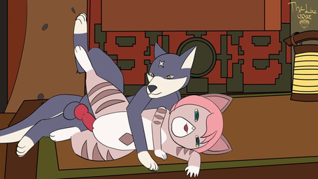 animal_genitalia animal_penis anthro balls duo erection feet female female_penetrated feral floor_mat floor_sex fur genitals hair humanoid_genitalia humanoid_genitalia_on_feral humanoid_vulva humanoid_vulva_on_feral lamp lantern lying male male/female male_penetrating moan nude on_side open_mouth penetration penile penile_penetration penis raised_leg sex shelf smile tail text toes vaginal vulva the_line_goat capcom monster_hunter monster_hunter_stories_2:_wings_of_ruin tsukino_(monster_hunter_stories) canid canine canis canyne felid feline felyne lynian mammal palamute palico 16:9 animated digital_media_(artwork) hi_res short_playtime sound video widescreen
