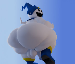 backsack balls big_butt blue_clothing blue_footwear blue_glans blue_hat blue_headwear blue_shoes butt clothing fangs fool's_hat footwear genitals glans hat headgear headwear humanoid_genitalia humanoid_penis looking_back male open_mouth penis rear_view shoes small_tail smile solo tail teeth thick_thighs white_body streetsign01 atlus megami_tensei sega jack_frost_(megami_tensei) demon imp 2025 3d_(artwork) digital_media_(artwork) english_description hi_res