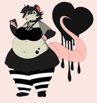 anthro belly big_belly big_breasts black_eyeshadow black_hair black_lipstick breasts cellphone clothing collar dripping_heart electronics eyeshadow female fingerless_(marking) hair harness holding_object holding_phone huge_belly legwear lipstick looking_at_viewer makeup midriff navel obese obese_anthro obese_female occult_symbol one_fang overweight overweight_anthro overweight_female pattern_clothing pattern_legwear pentagram pentagram_harness phone pink_nose pink_tail smartphone snaggle_tooth solo striped_clothing striped_legwear stripes symbol tail thick_calves thick_tail thick_thighs wide_hips freedoomfrot american_opossum mammal marsupial virginia_opossum absurd_res digital_media_(artwork) hi_res