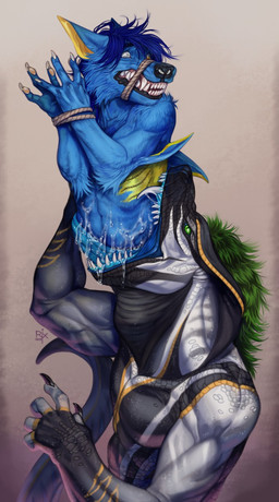 anthro arm_tuft black_body black_scales blue_body blue_fur blue_hair bodily_fluids body_in_mouth bound cheek_tuft drooling duo excessive_saliva facial_tuft feet_first fur glistening glistening_eyes green_eyes green_hair grey_eyes hair hands_tied in_mouth logo male male/male male_pred male_prey muzzle_(object) muzzled nude open_mouth oral_vore partially_inside pupils saliva saliva_on_body saliva_on_tongue same_size_vore scales scared shoulder_tuft side_view simple_background slit_pupils swallowing tuft vore white_body white_scales riorix canid mammal reptile scalie snake 2019 artist_logo dated hi_res