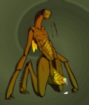 antennae_(anatomy) anthro arthropod arthropod_abdomen arthropod_abdomen_genitalia arthropod_abdomen_pussy compound_eyes dripping dungeons_and_dragons female genitals hasbro insect insect_wings kneeling mantis multi_limb ovipositor presenting pussy queblock solo third-party_edit thri-kreen wet wings wizards_of_the_coast