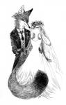 anthro clothing dress duo female flower fur handkerchief happy kerchief male male/female necktie plant pocket_square simple_background smile suit wedding wedding_dress white_background uujudoes disney zootopia judy_hopps nick_wilde canid canine fox lagomorph leporid mammal rabbit red_fox true_fox button_(disambiguation) black_and_white hi_res monochrome