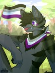 anthro asexual_pride_colors grass lgbt_pride male plant pride pride_colors purple_eyes sitting solo nixsnowsong alex_nightmurr canid canine canis mammal wolf 3:4 hi_res