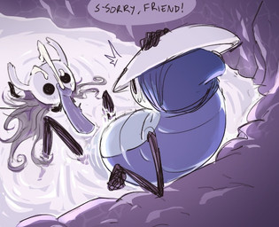 ambiguous_gender anthro apology armor blush blush_lines bodily_fluids clothed clothing cum cum_on_face cumshot duo ejaculating_on_another ejaculation erection genital_fluids genitals headgear helmet horn horned_helmet hot_spring male male/ambiguous mask mask_on_head partially_clothed penis size_difference sweat sweatdrop tapering_penis text water wearing_mask waddehe hollow_knight_(franchise) team_cherry quirrel_(hollow_knight) the_knight_(hollow_knight) arthropod insect vessel_(species) english_text