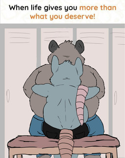 anthro bottomwear clothing duo hug hugging_another hugging_from_behind locker_room male male/male overweight overweight_male shorts sitting slightly_chubby text geuremon pranelpron brok_the_investigator cowcat_games guard_(brok_the_investigator) hacker_(brok_the_investigator) mammal mouse murid murine rat rodent 2026 english_text hi_res