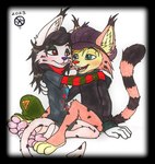 anthro crossgender duo female gender_transformation hug male male/female transformation young bradley_khonest bonkers_d._bobcat makrosh_lynx bobcat felid feline imp lynx mammal hi_res marker_(artwork) traditional_media_(artwork)