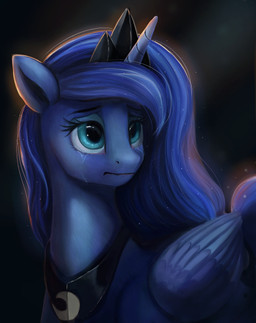 blue_body blue_eyes blue_feathers blue_fur blue_hair bodily_fluids crown crying eyebrows eyelashes eyeshadow feathered_wings feathers female feral folded_wings frown fur hair headgear horn looking_up makeup sad solo tears wings camyllea friendship_is_magic hasbro my_little_pony mythology princess_luna_(mlp) equid equine mammal mythological_creature mythological_equine winged_unicorn 2022 detailed digital_media_(artwork) digital_painting_(artwork) hi_res painting_(artwork)