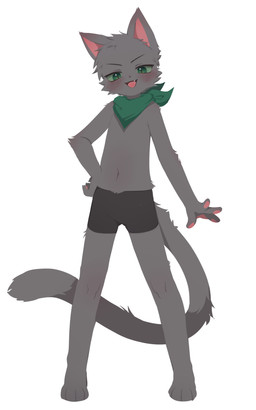 4_fingers adolescent anthro barefoot biped blush bottomwear clothed clothed_anthro clothed_male clothing cute_fangs fangs feet fingers fur green_eyes grey_body grey_fur hand_on_hip kemono kerchief looking_at_viewer male male_anthro navel neckerchief neckwear open_mouth pawpads paws pupils shorts simple_background slit_pupils solo spandex spandex_shorts tail teeth tight_bottomwear tight_clothing tight_shorts tongue topless topless_anthro topless_male white_background young young_anthro young_male acorn_furry domestic_cat felid feline felis mammal 2026 5:8 absurd_res digital_media_(artwork) full-length_portrait hi_res portrait