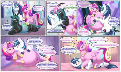 belly border bound digestion female female_on_bottom female_on_top female_pred feral horn kissing magic on_bottom on_top overweight speech_bubble straddling text vore white_border wings dddddd2 friendship_is_magic hasbro my_little_pony mythology princess_cadance_(mlp) queen_chrysalis_(mlp) shining_armor_(mlp) arthropod changeling_(mlp) equid equine horse mammal mythological_creature mythological_equine pony unicorn winged_unicorn absurd_res comic english_text hi_res