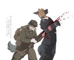 action_scene antifa bag blood bodily_fluids clothing death duo fur german gun hat headgear headwear killing m1_garand male male/male melee military nazi nazi_flag nazi_uniform normandy politics ranged_weapon soldier uniform united_states_of_america warrior weapon world_war_2 mitchthegoat unknown_artist beastars legoshi_(beastars) canid canine canis domestic_dog german_shepherd herding_dog mammal pastoral_dog wolf hi_res