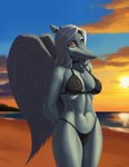 anthro beach bikini blue_body choker clothing feathered_wings feathers female grey_hair hair jewelry long_hair long_snout looking_at_viewer makeup navel necklace orange_eyes seaside snout solo swimwear two-piece_swimsuit wings s-7 cavemanon_studios goodbye_volcano_high snoot_game fang_(gvh) dinosaur prehistoric_species pterodactylus pterosaur reptile scalie digital_media_(artwork) digital_painting_(artwork) hi_res