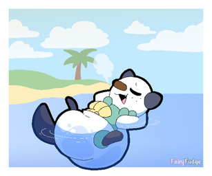 ambiguous_gender beach border breath clothed clothing diaper eyes_closed floating_on_water hands_behind_head lying on_back open_mouth open_smile outside partially_submerged relaxed_expression relaxing sea semi-anthro smile solo text unclean_diaper water waterlogged_diaper wearing_diaper white_border fairyfudge nintendo pokemon generation_5_pokemon oshawott pokemon_(species) 6:5 artist_name digital_media_(artwork)