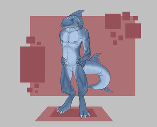 abstract_background anthro blue_body blue_tail claws earless empty_eyes featureless_crotch fin finger_claws gills grey_nipples head_fin male male_anthro mouth_closed narrowed_eyes nipples nude solo standing tail tail_fin toe_claws aduran aquatic fish full-length_portrait hi_res portrait