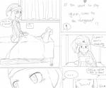3_toes asriel_dreemurr barefoot bed boss_monster_(undertale) bovid caprine comic ellipsis english_text exclamation_point feet furniture male mammal monochrome sketch text toes twomario_(artist) undertale undertale_(series)