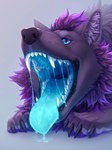 ambiguous_gender black_claws black_nose blue_eyes blue_insides blue_mouth blue_tongue bodily_fluids cheek_tuft claws cyan_insides drooling ear_tuft facial_tuft feral fur hair mouth_shot neck_tuft open_mouth purple_body purple_fur purple_hair saliva saliva_on_tongue saliva_string simple_background solo teeth throat tongue tongue_out tuft kolaa razz_(shinyumbra) canid canine canis mammal wolf absurd_res hi_res