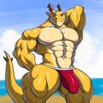 abs anthro areola biped countershade_face countershade_tail countershade_torso countershading horn male muscular muscular_anthro muscular_male nipples pecs solo tail yellow_body masterelrest mythology blein dragon mythological_creature mythological_scalie scalie 1:1 hi_res