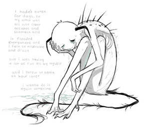 4_toes ambiguous_gender ambiguous_humanoid anorexia back_spikes black_spikes black_tail blep blue_tongue bodily_fluids crying eating_disorder emaciated feet fur grey_text nude_ambiguous nude_humanoid one_eye_closed ribs simple_background sitting skinny_ambiguous skinny_humanoid smile solo spikes spikes_(anatomy) sweat tail tears text toes tongue tongue_out vomit white_background white_body white_fur jejejunum mumble_(jejejunum) demon demon_humanoid humanoid tailed_humanoid 2026 digital_drawing_(artwork) digital_media_(artwork) english_description english_text full-length_portrait hi_res portrait