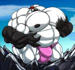 alternate_species anthro beak belly big_belly big_bulge big_muscles big_pecs black_nipples blue_eyes bulge clothed clothing cloud day hand_on_belly hand_on_chest huge_bulge huge_muscles huge_pecs hyper hyper_bulge hyper_muscles hyper_pecs looking_at_viewer macro male mountain musclegut muscular muscular_anthro muscular_male nipples pecs sky solo underwear underwear_only fierglief tetsuchi_konawa avian 2020 absurd_res hi_res