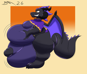 anthro belly big_belly black_body cock_vore dragon_wings genitals huge_belly hyper male oral_vore overweight overweight_anthro overweight_male penile penis post_vore_weight_gain purple_underbelly size_difference smaller_pred vore wings dirtymac mythology dragon mythological_creature mythological_scalie scalie absurd_res hi_res
