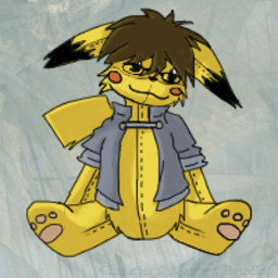 abstract_background after_transformation anthro black_body black_fur brown_hair clothed clothing eyewear fabric featureless_crotch frozen_expression fur glasses hair male partially_clothed pawpads pikachu_plushie plushie plushification pokemon_plushie red_body red_cheeks red_fur seam_(sewing) sitting solo toy yellow_body yellow_fur moofers-mufa nintendo pokemon animate_inanimate generation_1_pokemon living_plushie mammal pikachu pokemon_(species) rodent 1:1 low_res
