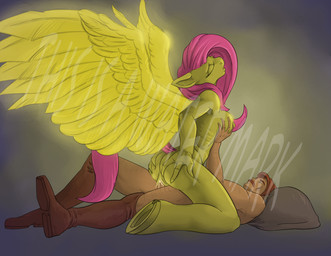 anthro anthro_penetrated anthrofied biped breasts butt cowgirl_position duo erection eyes_closed feathered_wings feathers female female_on_human female_on_top female_penetrated from_front_position genitals hooves human_on_anthro human_penetrating human_penetrating_anthro interspecies male male/female male_on_anthro male_on_bottom male_penetrating male_penetrating_female nipples nude on_bottom on_top penetration penile penile_penetration penis penis_in_vagina sex simple_background straddling vaginal vaginal_penetration vulva wing_boner wings yellow_body yellow_feathers hattonslayden friendship_is_magic hasbro my_little_pony mythology fluttershy_(mlp) equid equine human mammal mythological_creature mythological_equine pegasus distracting_watermark watermark
