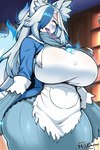 apron aura big_breasts biped blue_body blue_clothing blue_coat blue_dress blue_eyes blue_fire blue_fur blue_hair blue_highlights blue_tail blue_tail_tip blue_topwear blush breasts clothed clothing coat colored_fire curvy_figure detailed_background dipstick_tail dress eyelashes female fire flaming_tail front_view fully_clothed fur glowing hair hair_over_eye highlights_(coloring) huge_breasts inner_ear_fluff inside jewelry light_body light_skin long_hair long_tongue looking_at_viewer markings mature_female mature_humanoid mole_(marking) multicolored_body multicolored_fur multicolored_hair multicolored_tail naughty_face necklace one_eye_obstructed open_clothing open_coat open_mouth open_smile open_topwear pale_skin pendant pupils purple_tongue rape_face sharp_teeth slit_pupils smile solo standing tail tail_markings tassels teeth thick_thighs three-quarter_view tongue tongue_out topwear tuft two_tone_body two_tone_fur two_tone_hair two_tone_tail voluptuous white_apron white_body white_clothing white_fur white_hair white_inner_ear white_inner_ear_fluff white_skin white_tail wide_hips kyosuke_fujiwara animal_humanoid canid canid_humanoid canine canine_humanoid fox_humanoid ghost humanoid hybrid mammal mammal_humanoid spirit 2023 2:3 colored digital_media_(artwork) hi_res portrait shaded signature three-quarter_portrait