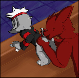 accessory adult_on_young age_difference anal anthro bent_over black_clothing black_eyes black_shirt black_topwear black_vest bottomless butt butt_grab clothed clothing duo fur grey_body grey_ears grey_fur grey_tail hair hand_on_butt hand_on_tail headband hooved_toes hooves horn inside looking_back male male/male male_rimmed male_rimming male_rimming_male multicolored_clothing multicolored_shirt multicolored_topwear oral partially_clothed rear_view red_body red_clothing red_ears red_fur red_hair red_headband red_nose red_shirt red_topwear rimming rimming_male sex sharp_teeth shirt size_difference smile tail teeth three-quarter_view tongue tongue_out topwear two_tone_clothing two_tone_shirt two_tone_topwear two_tone_vest vest white_hair white_hooves white_horn young young_anthro young_male young_rimmed iblit corn_kidz_64 seve_(corn_kidz_64) bovid caprine goat mammal 2025 absurd_res digital_media_(artwork) hi_res