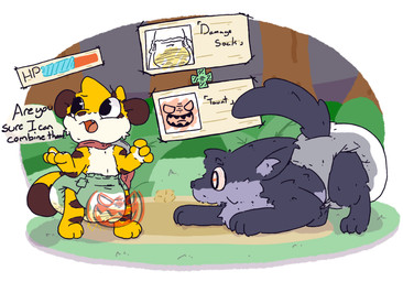 3_toes 4_fingers ambiguous_gender anthro big_diaper bodily_fluids border brown_body brown_ears brown_fur brown_nose brown_stripes brown_tail brown_tail_tip cape claws clean_diaper clothed clothing dialogue diaper diaper_only dipstick_tail duo ears_back ellipsis feet feral fingers forest_background fur gameplay_mechanics genital_fluids grass grey_body grey_claws grey_fur grey_inner_ear grey_tail grey_toe_claws gui health_bar heart_eyes heart_symbol huge_diaper markings multicolored_body multicolored_fur open_mouth pivoted_ears plant red_cape red_clothing ringed_eyes shrub snaggle_tooth sound_effects speech_bubble striped_body striped_fur stripes tail tail_markings taunt text toe_claws toes topless two_tone_tail unclean_diaper urine used_diaper using_diaper vowelless vowelless_sound_effect wearing_diaper wet_diaper wetting wetting_diaper white_body white_border white_fur yellow_body yellow_fur yellow_tail boredomwithfriends ace_(boredomwithfriends) canid canine canis felid mammal pantherine tiger wolf dialogue_in_description english_text hi_res