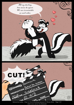 accent anthro black_body black_fur dialogue duo eyes_closed female fur heart_symbol male male/female multicolored_body multicolored_fur open_mouth questionable_consent speech_bubble text tongue two_tone_body two_tone_fur white_body white_fur sinatzeek looney_tunes warner_brothers penelope_pussycat pepe_le_pew domestic_cat felid feline felis mammal mephitid skunk striped_skunk 2015 absurd_res comic english_text hi_res