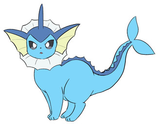 ambiguous_gender black_eyes blue_body feral fin fish_tail head_fin on_model open_mouth simple_background solo tail white_background yakiniku628 nintendo pokemon eeveelution generation_1_pokemon pokemon_(species) vaporeon