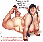 6_breasts big_breasts braided_hair branded breasts brown_hooves domestic_pig ear_piercing ear_tag female hair hooves hybrid looking_at_viewer mammal multi_breast nipples piercing slightly_chubby solo suid suina sus_(pig) synthean text thought_bubble transformation