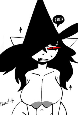 accessory anthro areola big_breasts black_clothing black_hair black_hat black_headwear breasts clothing collarbone cross curvy_figure directional_arrow eyelashes female grey_areola grey_nipples hair hair_accessory hairclip hat hat_only headgear headgear_only headwear headwear_only huge_breasts inverted_cross inverted_cross_hair_clip long_hair mostly_nude navel nipples nude nude_anthro nude_female one_eye_obstructed red_sclera simple_background solo text white_background white_body white_ears wide_hipped_anthro wide_hipped_female wide_hips witch_hat xarop77 catwitch_(xarop77) domestic_cat felid feline felis mammal 2025 digital_drawing_(artwork) digital_media_(artwork) half-length_portrait hi_res portrait