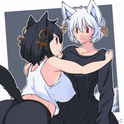 animal_ears areola assisted_exposure big_breasts big_butt biped black_clothing black_hair bouncing_breasts breasts butt butt_jiggle clothing duo ear_piercing ear_ring eyelashes female female/female hair humanoid_on_humanoid jiggling kissing nipples nude piercing pupils ring_piercing smile thick_thighs hataraki_ari animal_humanoid cat_humanoid felid felid_humanoid feline feline_humanoid humanoid mammal mammal_humanoid 1:1 animated animated_png