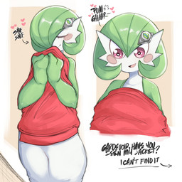 accessory blush clothing dress female female_humanoid gardevoirite glistening glistening_eyes green_body green_hair hair hair_accessory hairclip happy mega_stone offscreen_character pokemon_speak pseudo_clothing red_eyes smile sniffing sniffing_clothes solo text white_body saltyxodium nintendo pokemon poketoon tomorrow_with_gardevoir yugo's_gardevoir gardevoir generation_3_pokemon humanoid pokemon_(species) 1:1 2025 digital_drawing_(artwork) digital_media_(artwork) english_text hi_res