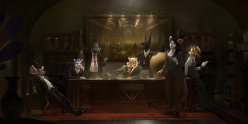 anthro book bookshelf clothed clothing desk detailed_background elegant eyewear formal fur furniture glasses globe group hair holding_object inside looking_at_viewer male nightclub painting_(object) reading sitting smile standing suit table vase doncoyote gang_xi_siyu siyu anubian_jackal canid canine canis dipodomyine domestic_cat domestic_dog felid feline felis heteromyid hyena jackal kangaroo_rat mammal mouse murid murine pantherine rhinoceros rodent spotted_hyena tiger 2:1 digital_media_(artwork)