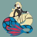 alternate_species apode blonde_hair blue_body blue_scales bottomless breasts clothed clothing female hair implied_transformation legless looking_down pokemon_champion red_body red_scales scales serpentine solo split_form surprise torn_clothing sepisnake nintendo pokemon cynthia_(pokemon) draconcopode generation_3_pokemon lamia milotic pokemon_(species) reptile scalie snake 1:1 2023 digital_media_(artwork)