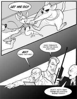 3_toes 4_fingers accessory anthro arms_wide arms_wide_open bald balding bottomless bottomless_female breasts claws clothed clothing eyewear feet female fingers glasses gun male necktie ranged_weapon restrained rifle struggling toes weapon chris_fischer chip_'n_dale_rescue_rangers disney gadget_hackwrench human mammal mouse murid murine rat rodent