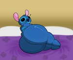 anthro bed big_butt black_eyes blue_body blue_ears blue_nose blue_tail butt exclamation_point furniture huge_butt looking_at_viewer looking_back looking_back_at_viewer lying male on_bed on_side open_mouth pink_inner_ear rear_view simple_background solo tail tan_background thick_thighs bellyboi13 disney lilo_and_stitch stitch_(lilo_and_stitch) alien experiment_(lilo_and_stitch) 2024 absurd_res cel_shading colored digital_media_(artwork) hi_res shaded