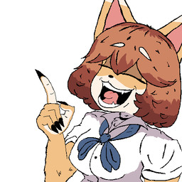 anthro brown_hair claws countershading dipstick_ears ear_markings eyebrows female hair laugh multicolored_ears solo white_eyebrows unknown_artist bully_fox canid canine fox mammal 1:1 reaction_image