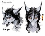 anthro black_hair blush female fluffy fur hair horn sexy_eyes simple_background solo teeth white_background white_body white_fur yellow_eyes friddscat mythology frids canid canine equid equine fox hybrid mammal mythological_creature mythological_equine unicorn hi_res model_sheet