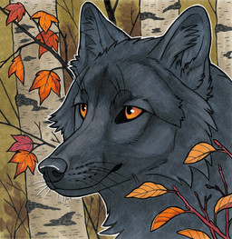ambiguous_feral ambiguous_gender cheek_tuft facial_tuft feral fur grey_body grey_ears grey_fur grey_inner_ear_fluff grey_nose inner_ear_fluff leaf mouth_closed orange_eyes outside plant solo text tree tuft whiskers heatherwolf canid canine canis mammal wolf hi_res url