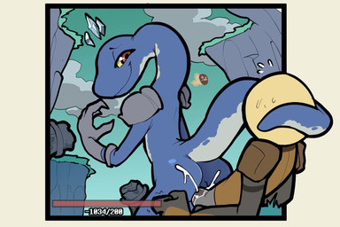 anthro anthro_penetrated armor blue_body bodily_fluids clothed clothing cum cum_in_vagina cum_inside dominant dominant_female duo female female_on_human female_penetrated fist from_behind_position gameplay_mechanics genital_fluids genitals gloves gui handwear headgear health_bar helmet human_on_anthro human_penetrating human_penetrating_anthro interspecies long_neck male male/female male_on_anthro male_penetrating male_penetrating_female orange_eyes penetration penile penile_penetration penis penis_in_vagina sex shoulder_pads smile sweat tail tail_hug vaginal vaginal_penetration vulva itsunknownanon risk_of_rain commando_(risk_of_rain) alien human lemurian mammal scalie 3:2