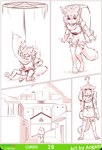 anthro backpack clothed clothing container duo female fluffy fluffy_tail hair occult_symbol panties pentagram simple_background symbol tail underwear white_background young aogami chirmaya canid canine fox mammal absurd_res comic hi_res monochrome