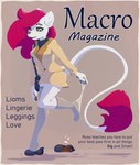 anthro black_sclera blue_eyes bottomwear breasts clothing female fingerpads footwear fur hair jacket legwear looking_down on_one_leg pawpads red_hair shoes skirt solo standing stockings text topwear white_body white_fur mewmus rose_(mewmus) felid lion mammal pantherine 2022 cover digital_media_(artwork) english_text hi_res magazine_cover